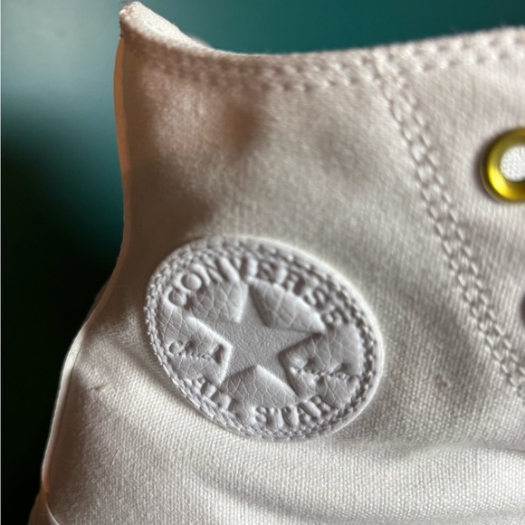 Converse Chuck Taylor Studded Platform White High-Tops with Gold Eyelets - Picture 2 of 10